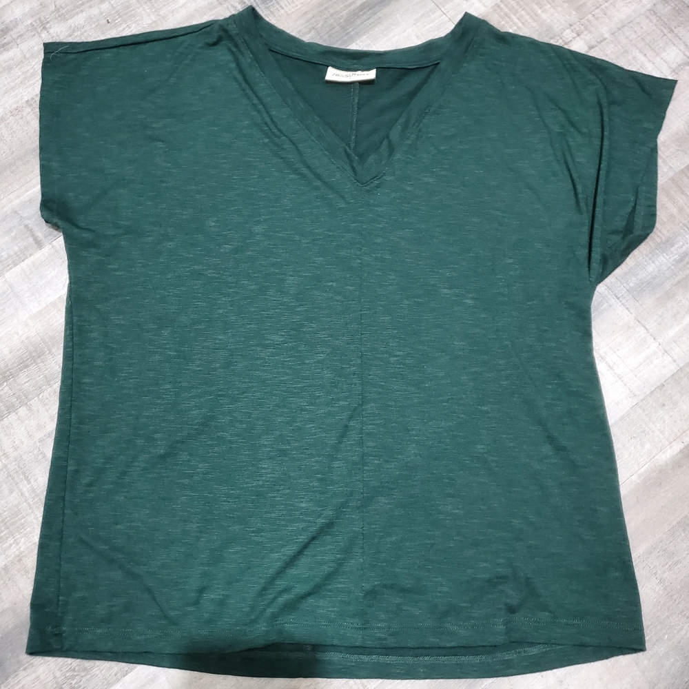 78 & Sunny Green V Neck Top Large Made in USA Dolman Sleeve